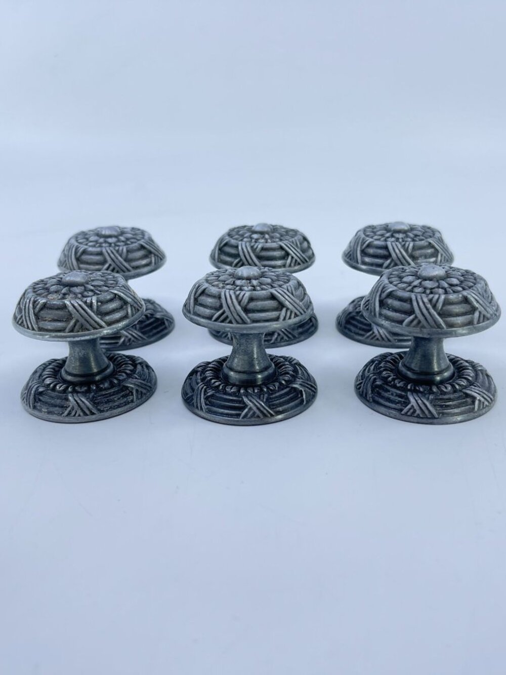 vintage alno "ribbon and reed" cabinet knobs and backplates set of 6